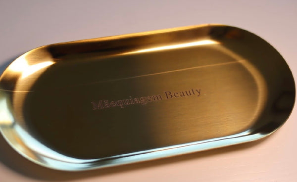 Bandeja dourada Maequiagem Beauty (18cm) para armazenamento de produtos de maquiagem e/ou skincare